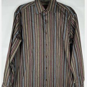 Visconti Black Geometric Circles Colorful Shirt Mens M Button Front Long Sleeve